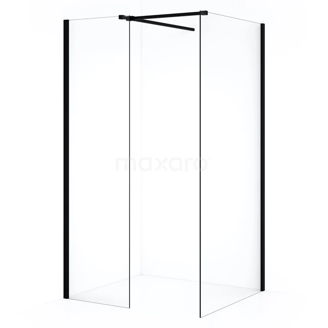 Diamond Inloopdouche | 100x50 cm Mat zwart Helder glas 2 vaste wanden IDB1005510MB