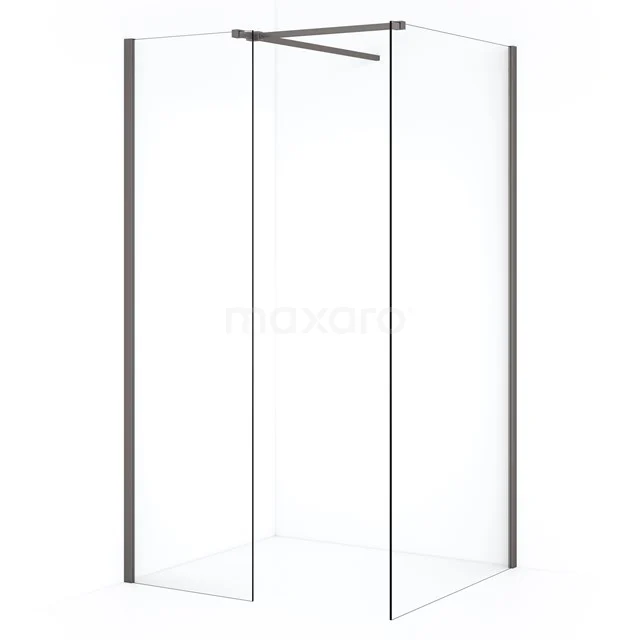 Diamond Inloopdouche | 100x50 cm Zwart metaal Helder glas 2 vaste wanden IDB1005510ZMN