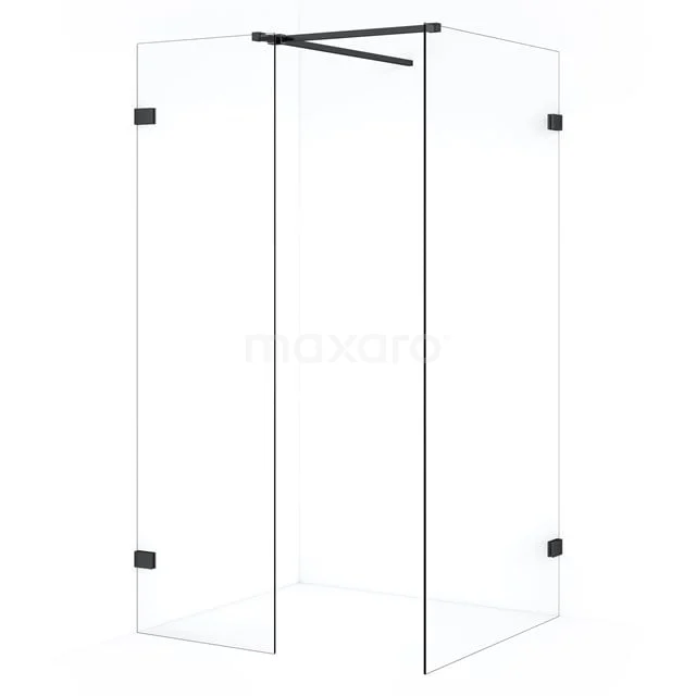 Diamond Inloopdouche | 100x60 cm Zwart chroom Helder glas 2 vaste wanden IDB1006520BC