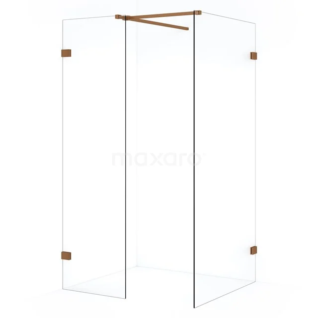 Diamond Inloopdouche | 100x50 cm Koper Helder glas 2 vaste wanden IDB1005520KP