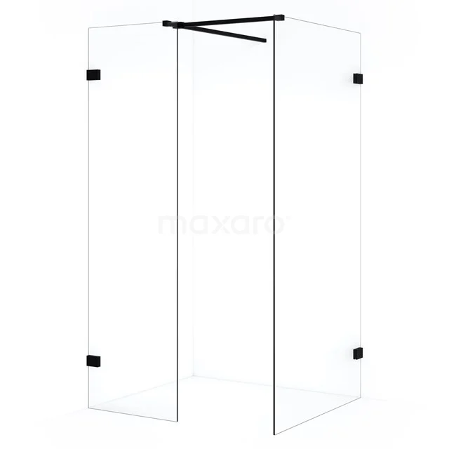 Diamond Inloopdouche | 100x60 cm Mat zwart Helder glas 2 vaste wanden IDB1006520MB