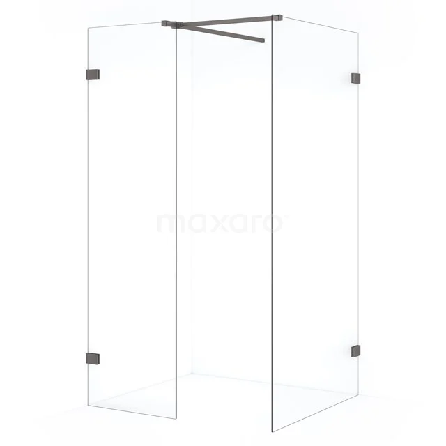 Diamond Inloopdouche | 100x50 cm Zwart metaal Helder glas 2 vaste wanden IDB1005520ZM