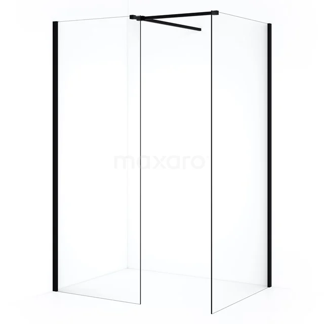 Diamond Inloopdouche | 100x70 cm Mat zwart Helder glas 2 vaste wanden IDB1007510MB