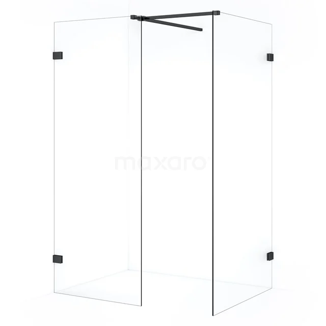 Diamond Walk-in shower | 100x80 cm Black chrome Clear glass 2 fixed walls IDB1008520BC