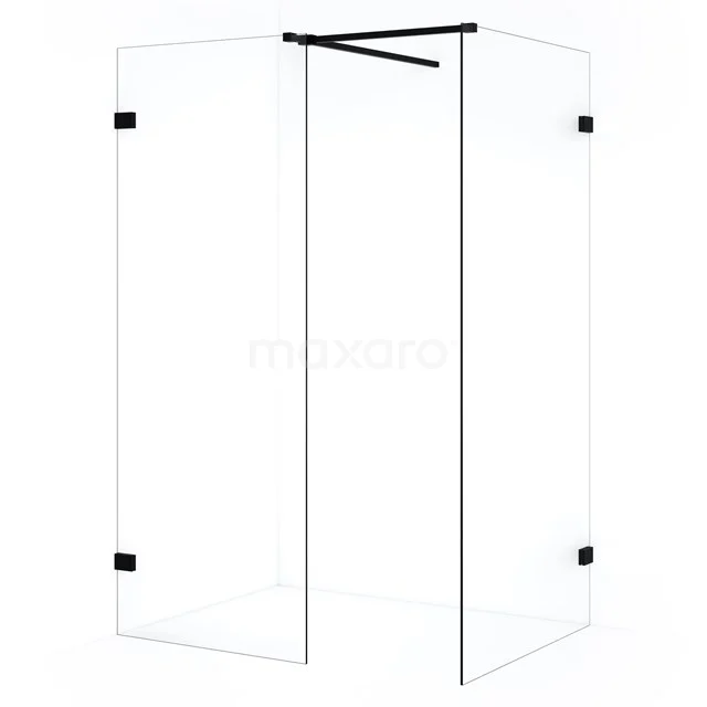 Diamond Inloopdouche | 100x70 cm Mat zwart Helder glas 2 vaste wanden IDB1007520MB