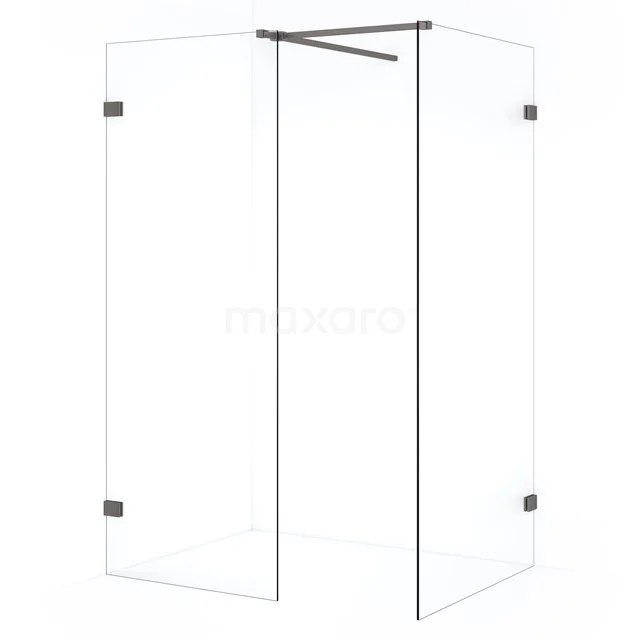 Diamond Inloopdouche | 100x70 cm Zwart metaal Helder glas 2 vaste wanden IDB1007520ZM