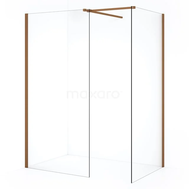 Diamond Inloopdouche | 100x100 cm Koper Helder glas 2 vaste wanden IDB1010510KP