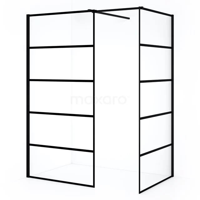 Diamond Walk-in shower | 100x100 cm Matte black Clear with 6 black stripes 2 fixed walls IDB1010515MB