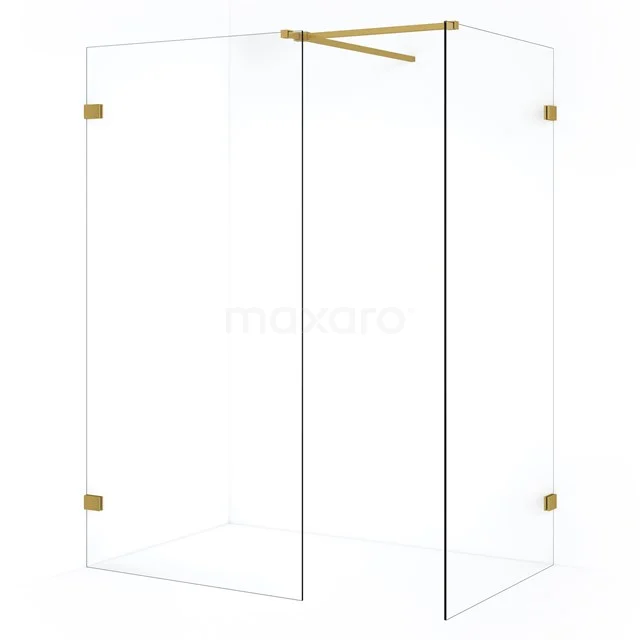 Diamond Inloopdouche | 100x100 cm Goud Helder glas 2 vaste wanden IDB1010520GG