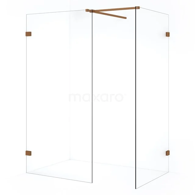 Diamond Inloopdouche | 100x100 cm Koper Helder glas 2 vaste wanden IDB1010520KP