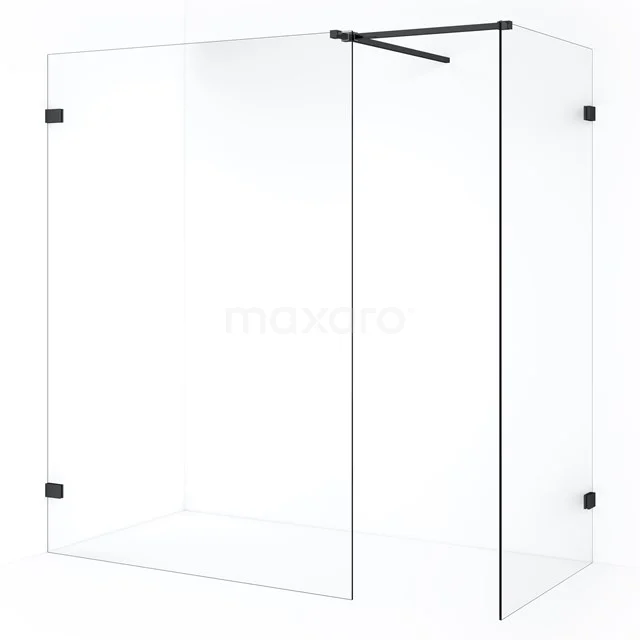 Diamond Walk-in shower | 140x100 cm Black chrome Clear glass 2 fixed walls IDB1014520BC