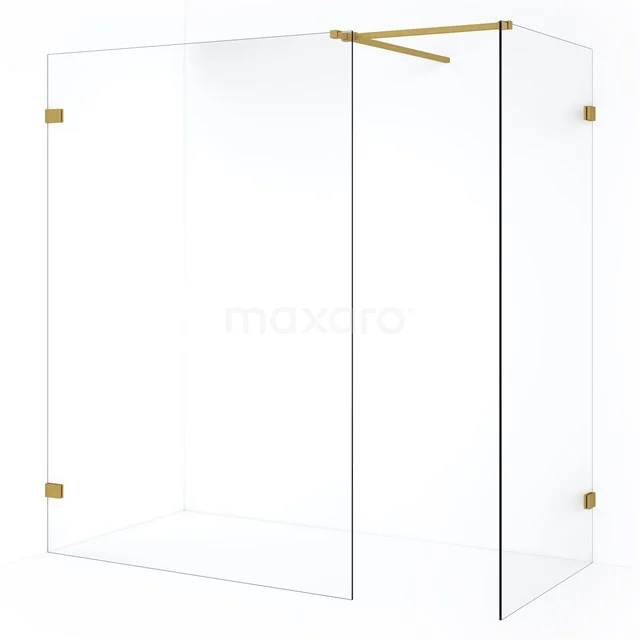 Diamond Inloopdouche | 130x100 cm Goud Helder glas 2 vaste wanden IDB1013520GG