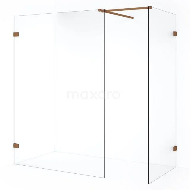 Diamond Inloopdouche | 130x100 cm Koper Helder glas 2 vaste wanden IDB1013520KP