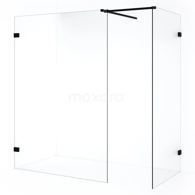 Diamond Inloopdouche | 130x100 cm Mat zwart Helder glas 2 vaste wanden IDB1013520MB