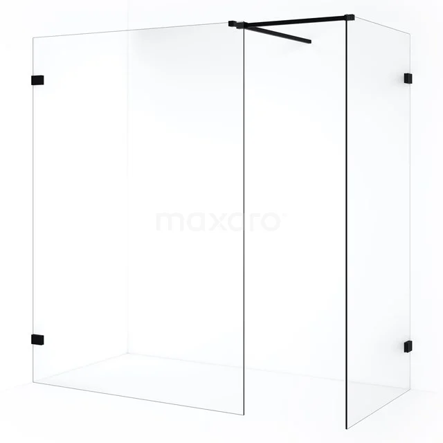 Diamond Inloopdouche | 140x100 cm Mat zwart Helder glas 2 vaste wanden IDB1014520MB