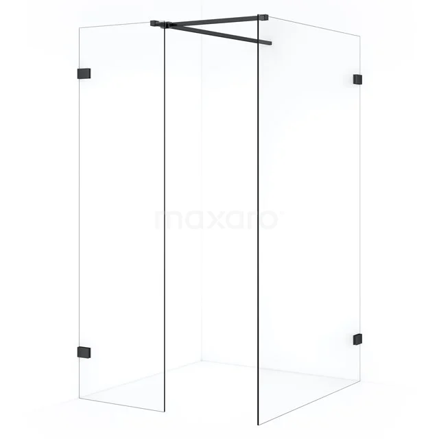 Diamond Inloopdouche | 110x50 cm Zwart chroom Helder glas 2 vaste wanden IDB1105520BC