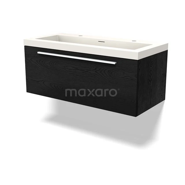 Modulo Vanity units with basin | 100 cm Black oak Flat front Solid surface 1 drawer BMW11-04140