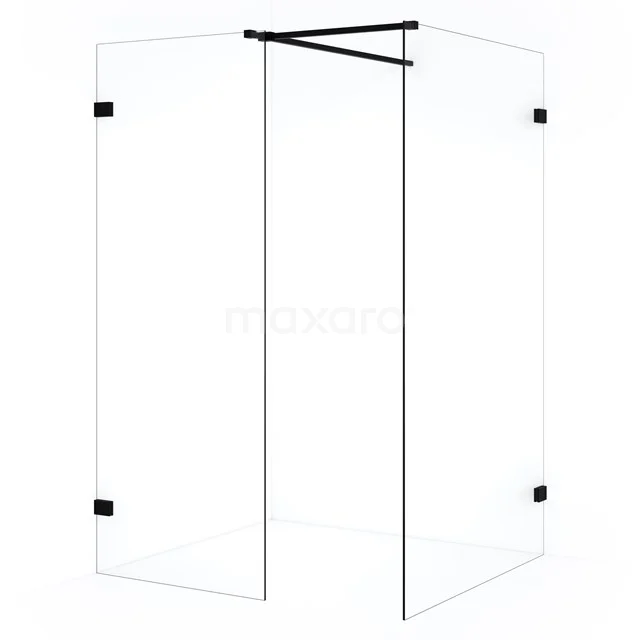 Diamond Inloopdouche | 110x70 cm Mat zwart Helder glas 2 vaste wanden IDB1107520MB