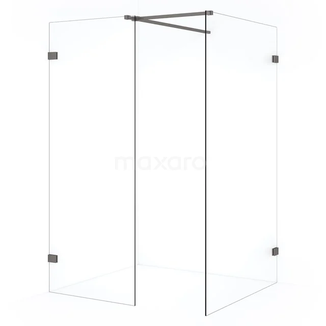 Diamond Inloopdouche | 110x70 cm Zwart metaal Helder glas 2 vaste wanden IDB1107520ZM