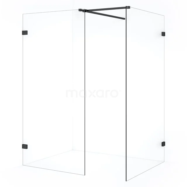 Diamond Walk-in shower | 120x100 cm Black chrome Clear glass 2 fixed walls IDB1210520BC