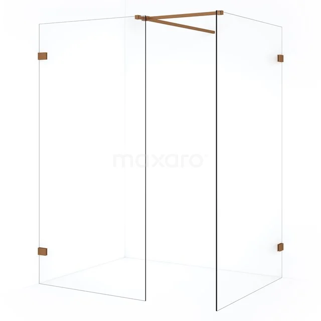 Diamond Inloopdouche | 110x100 cm Koper Helder glas 2 vaste wanden IDB1110520KP