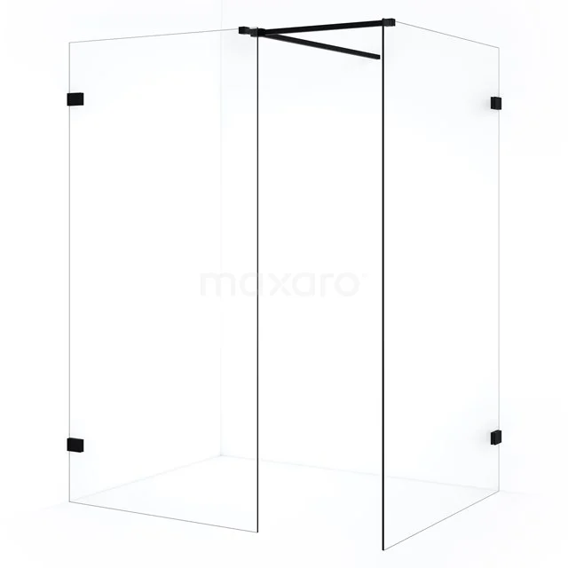 Diamond Inloopdouche | 110x100 cm Mat zwart Helder glas 2 vaste wanden IDB1110520MB