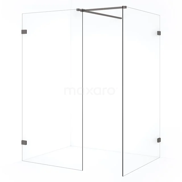 Diamond Inloopdouche | 110x100 cm Zwart metaal Helder glas 2 vaste wanden IDB1110520ZM