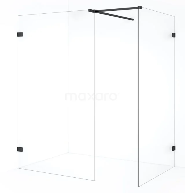 Diamond Inloopdouche | 110x110 cm Zwart chroom Helder glas 2 vaste wanden IDB1111520BC