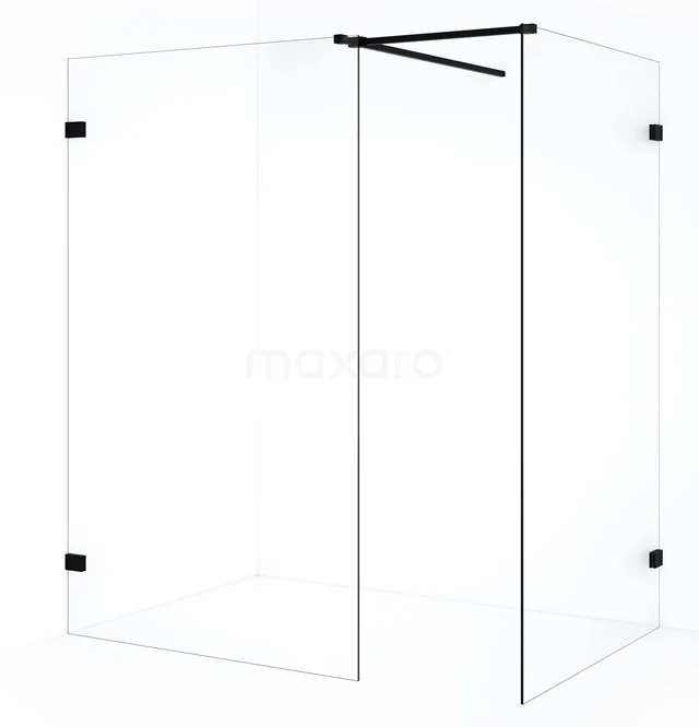 Diamond Inloopdouche | 110x110 cm Mat zwart Helder glas 2 vaste wanden IDB1111520MB