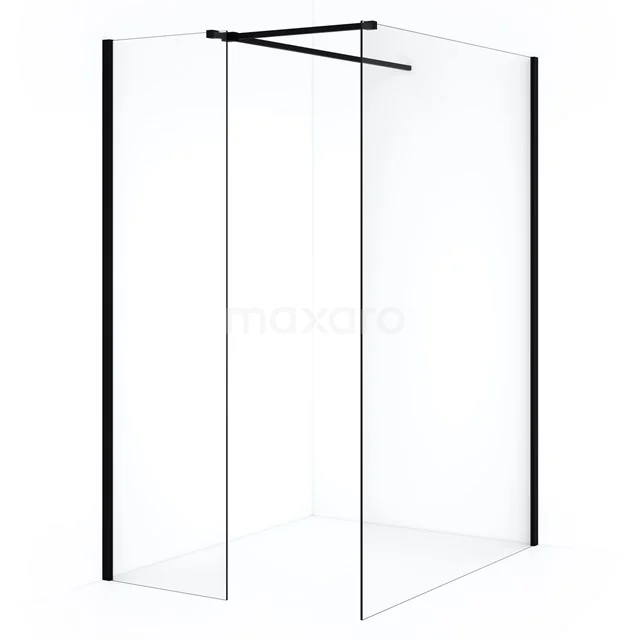 Diamond Inloopdouche | 130x50 cm Mat zwart Helder glas 2 vaste wanden IDB1305510MB