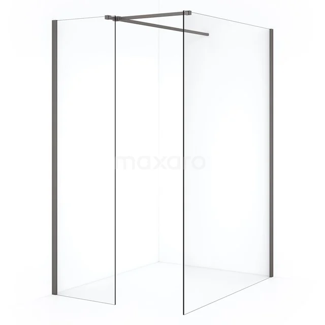 Diamond Inloopdouche | 130x50 cm Zwart metaal Helder glas 2 vaste wanden IDB1305510ZMN