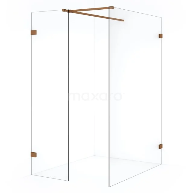 Diamond Inloopdouche | 130x50 cm Koper Helder glas 2 vaste wanden IDB1305520KP