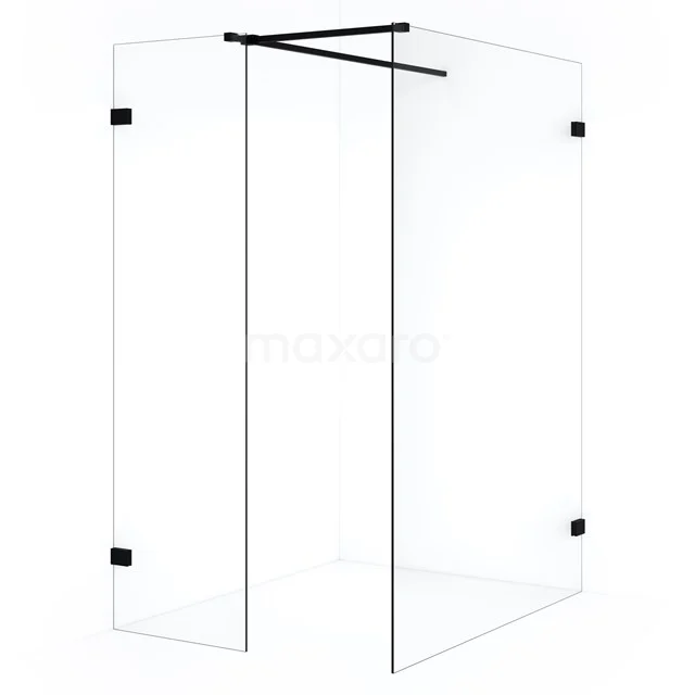 Diamond Inloopdouche | 130x50 cm Mat zwart Helder glas 2 vaste wanden IDB1305520MB