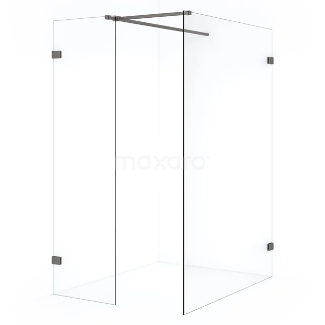 Diamond Inloopdouche | 130x50 cm Zwart metaal Helder glas 2 vaste wanden IDB1305520ZM