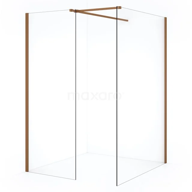 Diamond Inloopdouche | 130x70 cm Koper Helder glas 2 vaste wanden IDB1307510KP