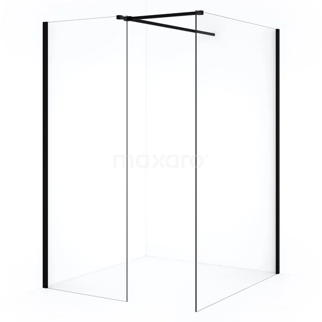 Diamond Inloopdouche | 130x70 cm Mat zwart Helder glas 2 vaste wanden IDB1307510MB