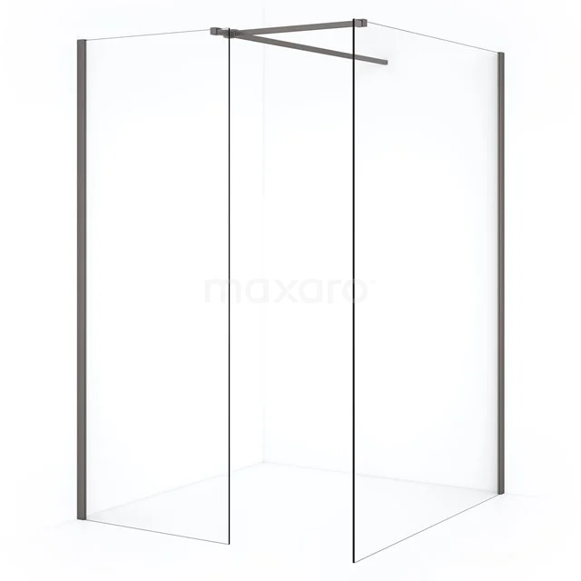 Diamond Inloopdouche | 130x70 cm Zwart metaal Helder glas 2 vaste wanden IDB1307510ZMN