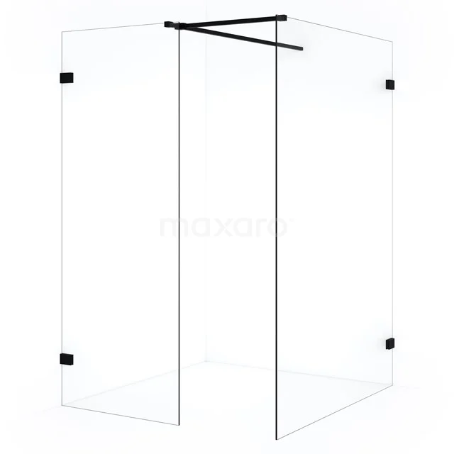 Diamond Inloopdouche | 130x70 cm Mat zwart Helder glas 2 vaste wanden IDB1307520MB