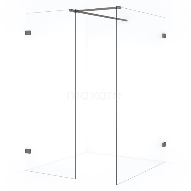 Diamond Inloopdouche | 130x70 cm Zwart metaal Helder glas 2 vaste wanden IDB1307520ZM