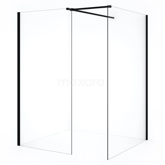 Diamond Inloopdouche | 130x100 cm Mat zwart Helder glas 2 vaste wanden IDB1310510MB