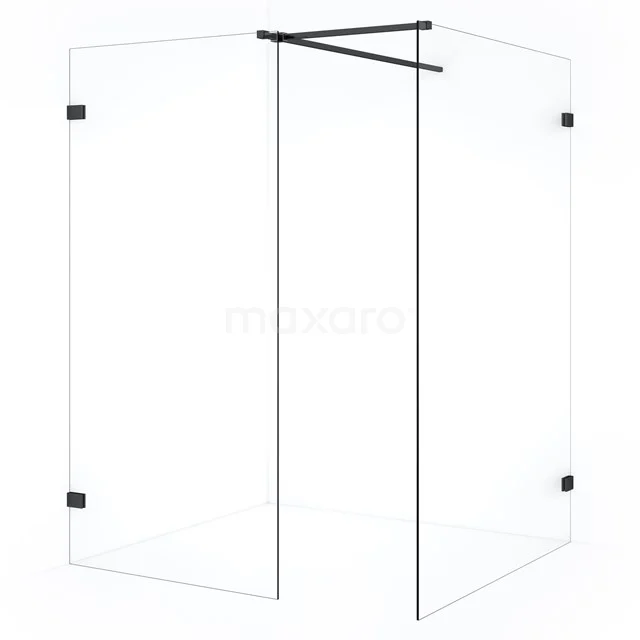 Diamond Inloopdouche | 130x100 cm Zwart chroom Helder glas 2 vaste wanden IDB1310520BC