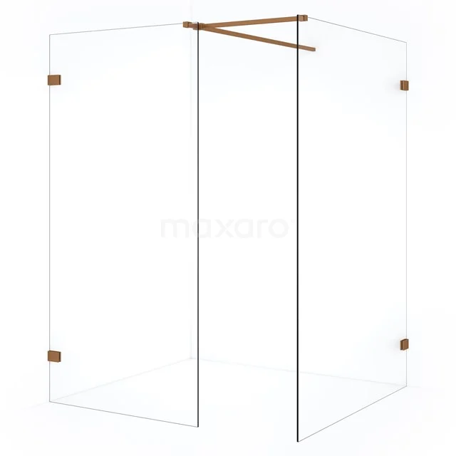 Diamond Inloopdouche | 130x100 cm Koper Helder glas 2 vaste wanden IDB1310520KP