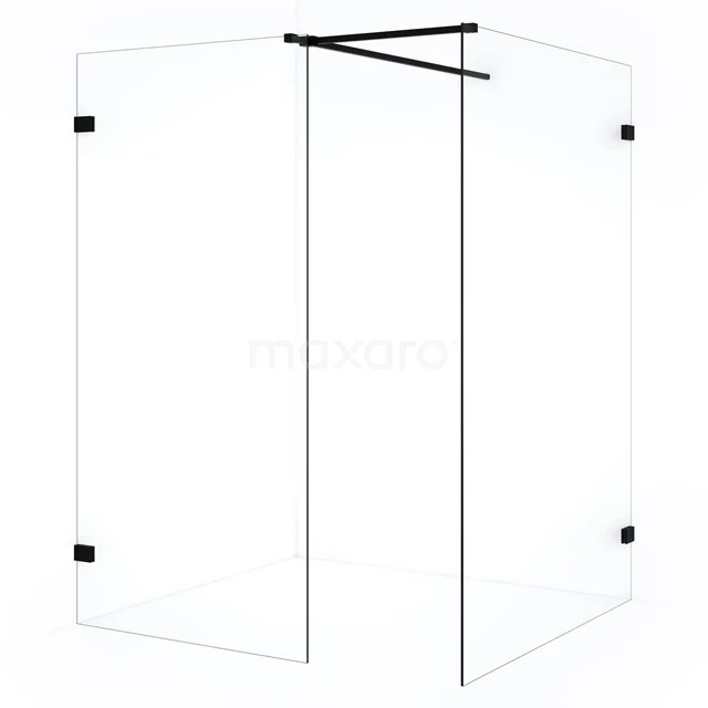 Diamond Inloopdouche | 130x100 cm Mat zwart Helder glas 2 vaste wanden IDB1310520MB