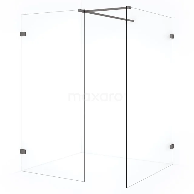 Diamond Inloopdouche | 130x100 cm Zwart metaal Helder glas 2 vaste wanden IDB1310520ZM