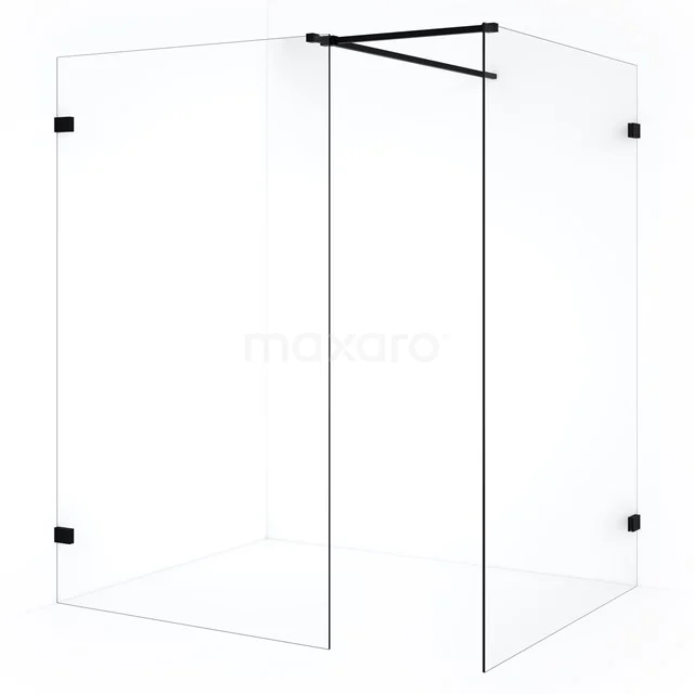 Diamond Inloopdouche | 130x120 cm Mat zwart Helder glas 2 vaste wanden IDB1312520MB