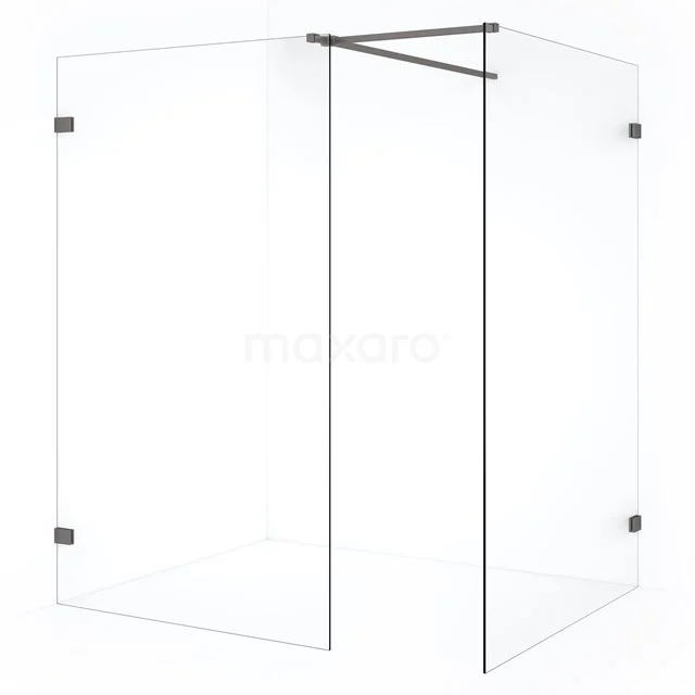 Diamond Inloopdouche | 130x120 cm Zwart metaal Helder glas 2 vaste wanden IDB1312520ZM