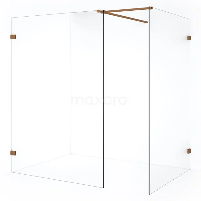 Diamond Inloopdouche | 130x130 cm Koper Helder glas 2 vaste wanden IDB1313520KP