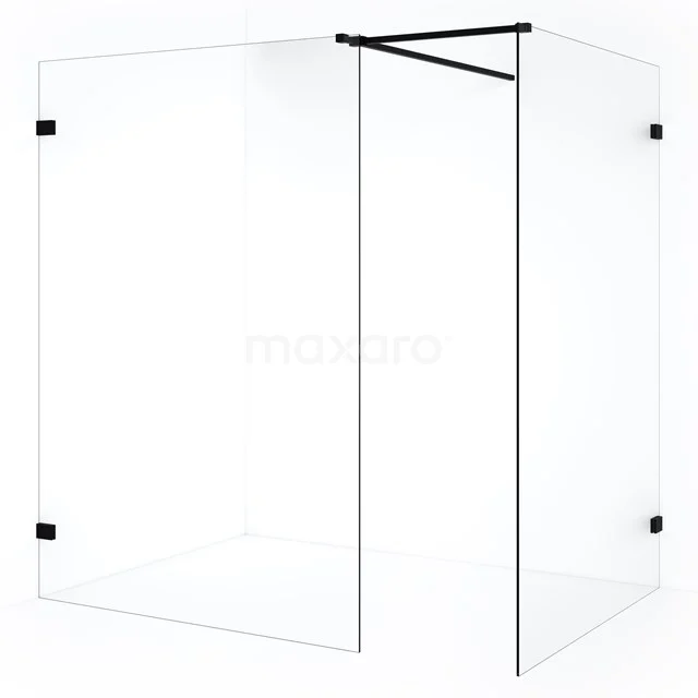 Diamond Inloopdouche | 130x130 cm Mat zwart Helder glas 2 vaste wanden IDB1313520MB