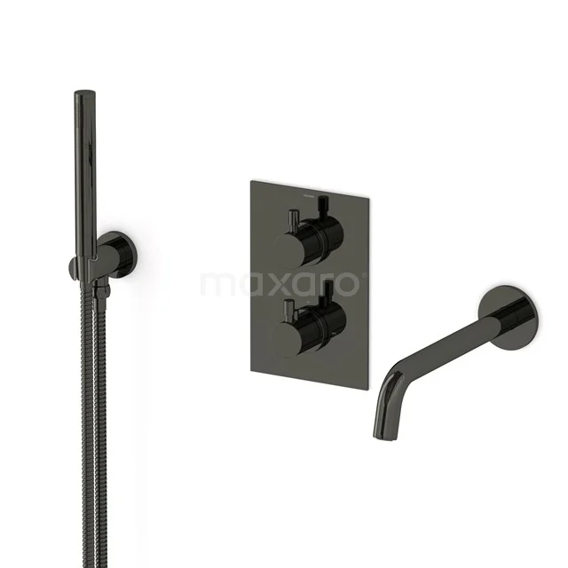 Radius Wanneneinbau-Mischbatterie-Set | Schwarzchrom Thermostatarmatur mit Handbrause 1 Position CIB55-00002 Radius Wanneneinbau-Mischbatterie-Set | Schwarzchrom Thermostatarmatur mit Handbrause 1 Position CIB55-00002