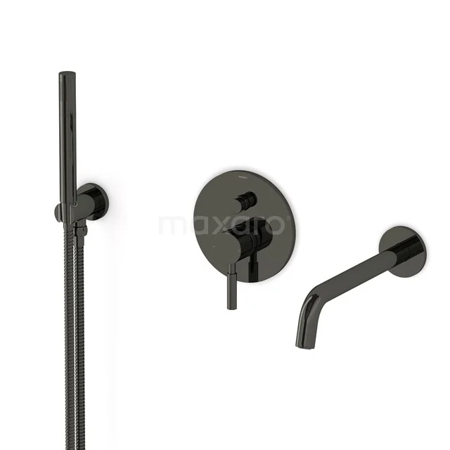 Radius Unterputz-Wannenbatterie-Set | Schwarzchrom Einhebelmischer mit Handbrause 1 Position CIB55-00003